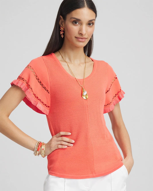 Chico's Cutout Short-Sleeved Pullover Sweater