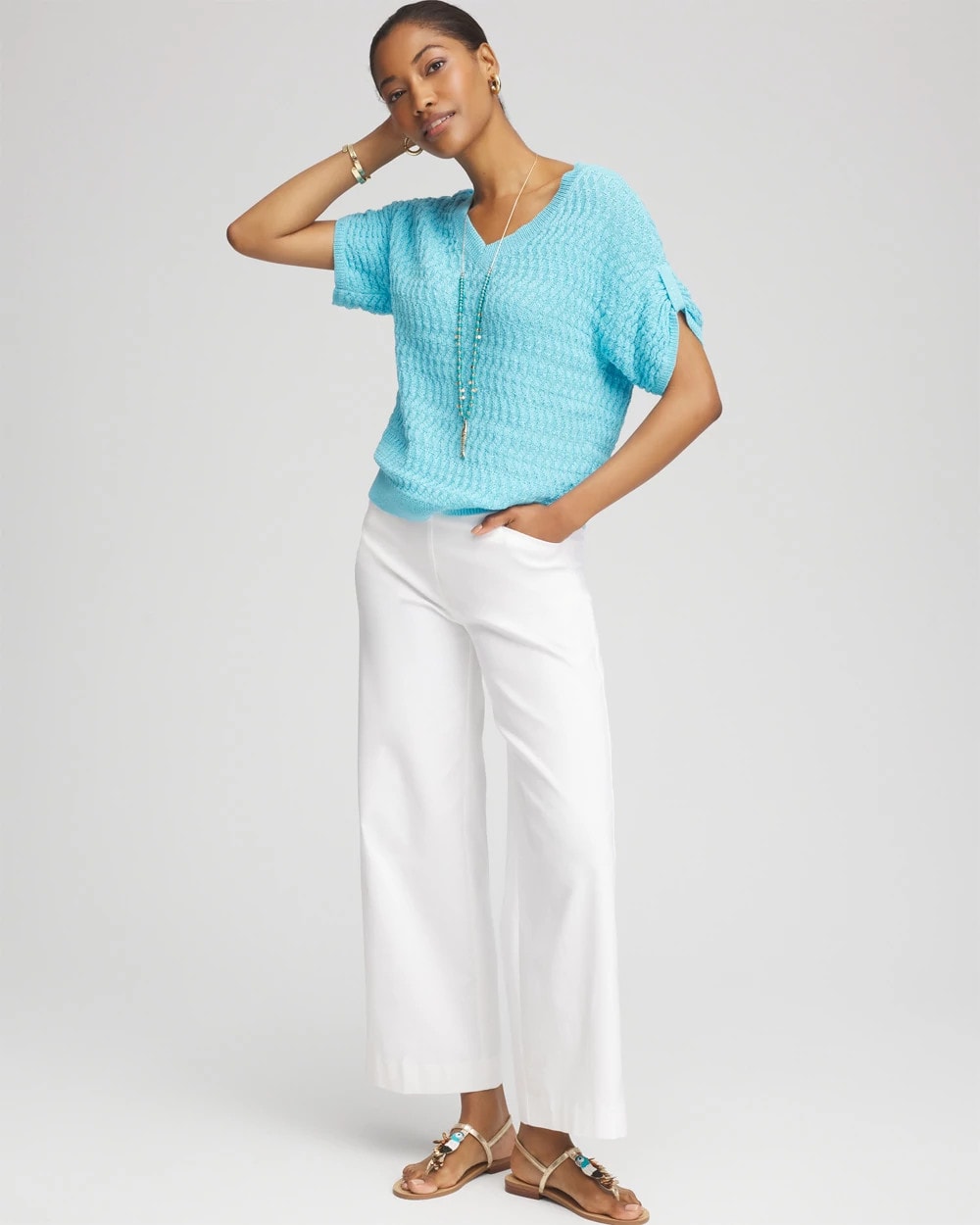 Chico's Sequin V-Neck Pullover Sweater