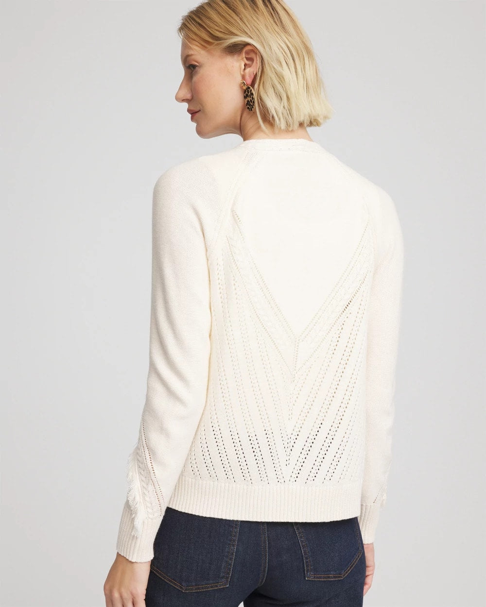 Chico's Cable Knit Fringed Sweater