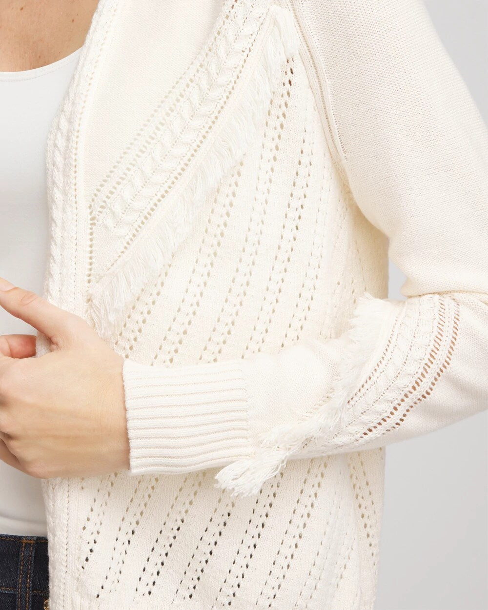 Chico's Cable Knit Fringed Sweater