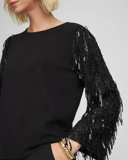 Chico's Fringe Sequins Pullover Sweater