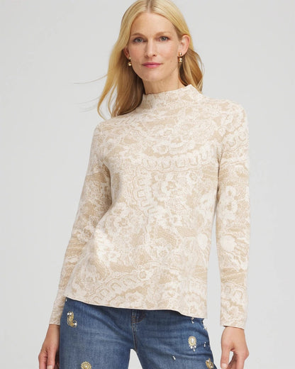 Chico's Ella Jacquard Mockneck Sweater