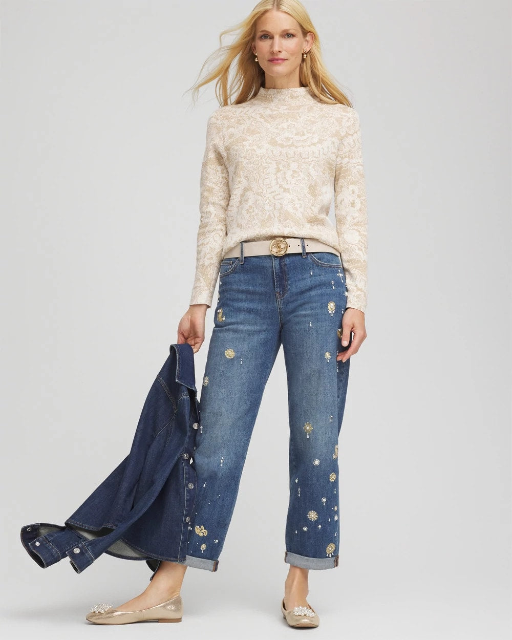 Chico's Ella Jacquard Mockneck Sweater