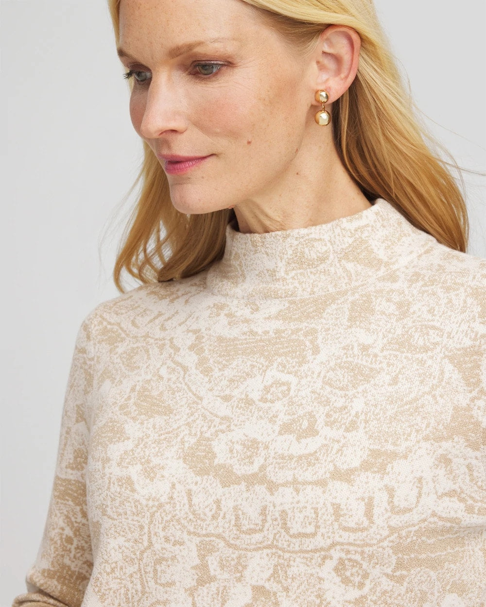 Chico's Ella Jacquard Mockneck Sweater