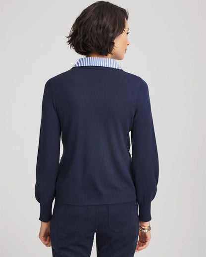 Chico's Striped Collared Cardigan Sweater
