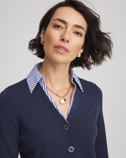 Chico's Striped Collared Cardigan Sweater