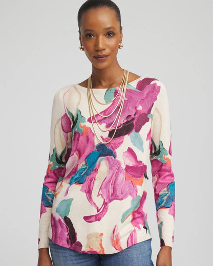Chico's Ella Boatneck Watercolor Pullover Sweater