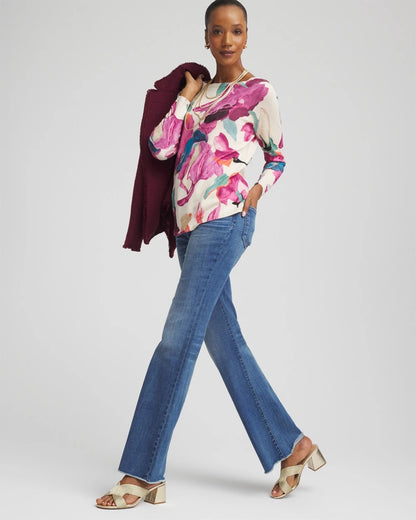 Chico's Ella Boatneck Watercolor Pullover Sweater