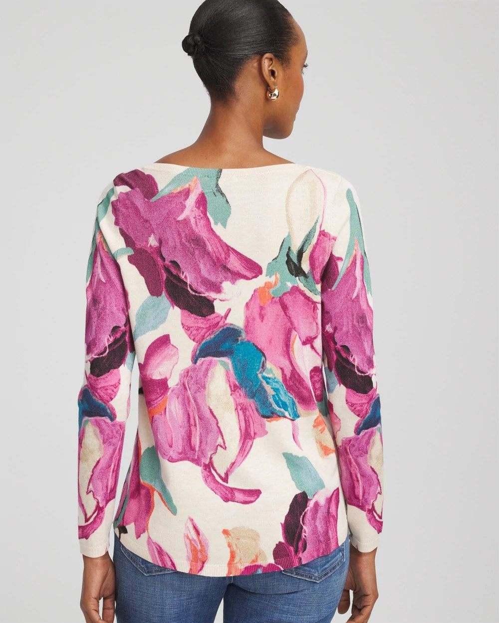 Chico's Ella Boatneck Watercolor Pullover Sweater