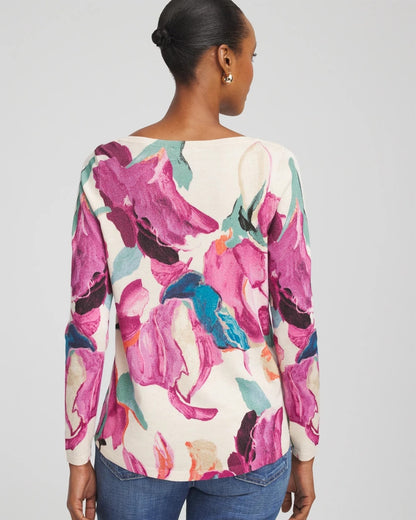 Chico's Ella Boatneck Watercolor Pullover Sweater