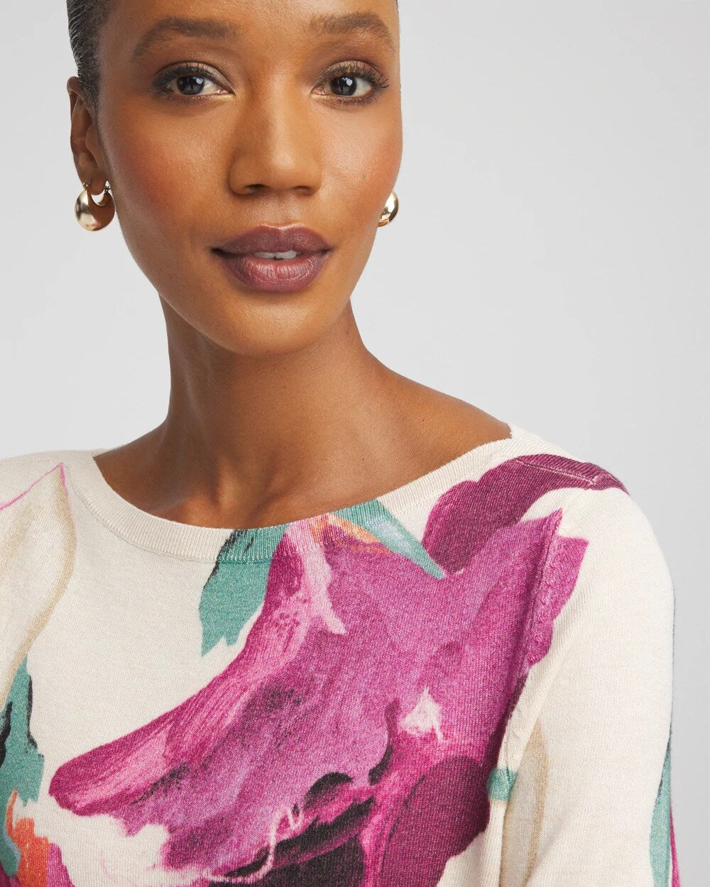 Chico's Ella Boatneck Watercolor Pullover Sweater