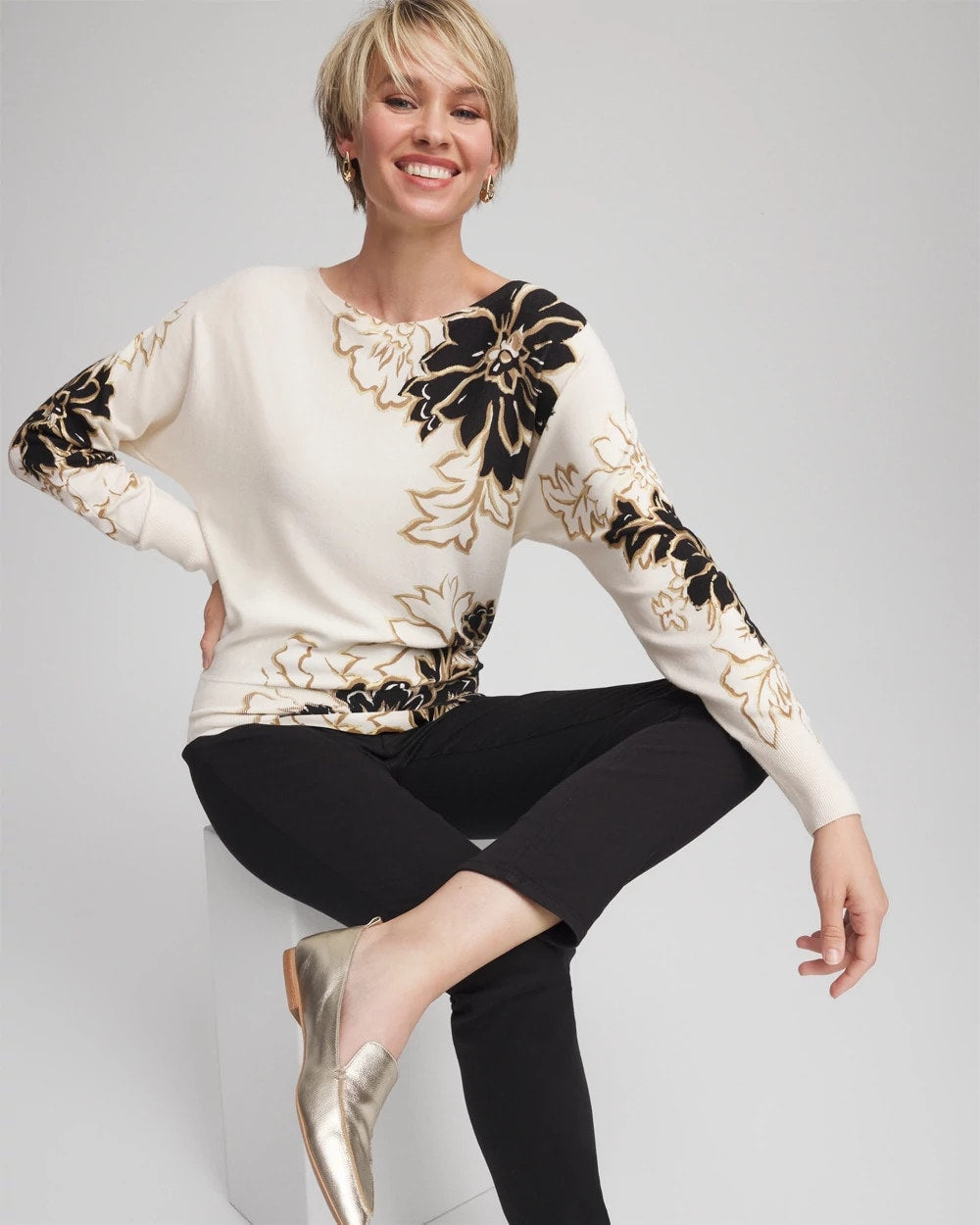 Chico's Ella Dolman Artisanal Pullover Sweater