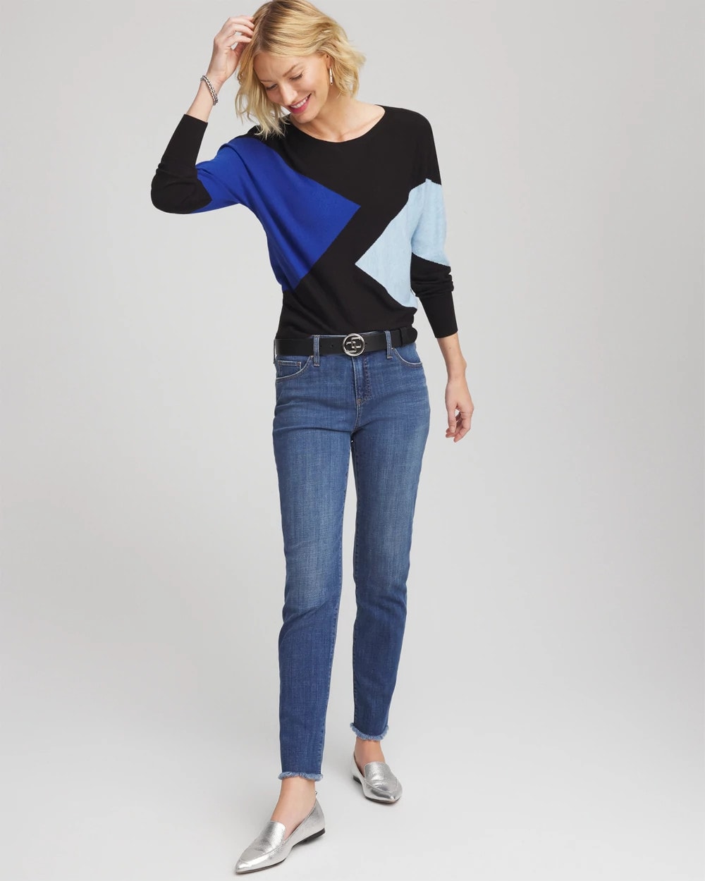 Chico's Ella Dolman Intarsia Pullover Sweater