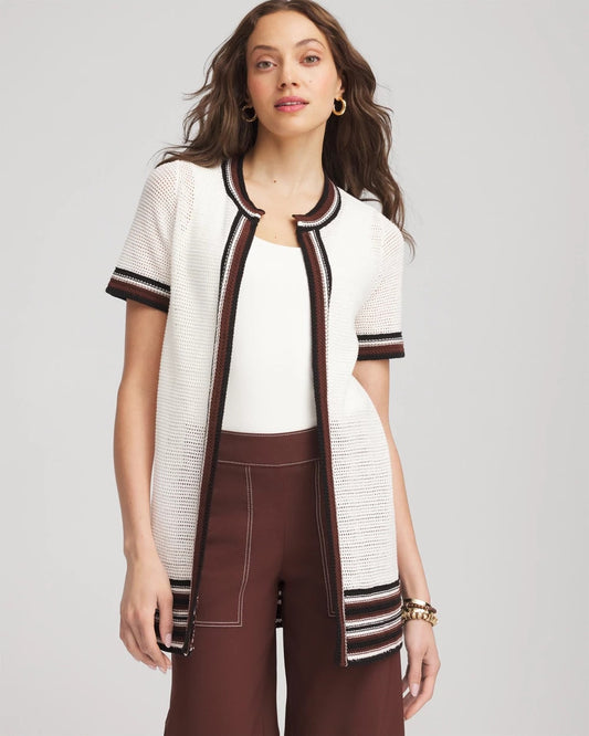 Chico's Pointelle High-Style Short-Sleeve Cardigan