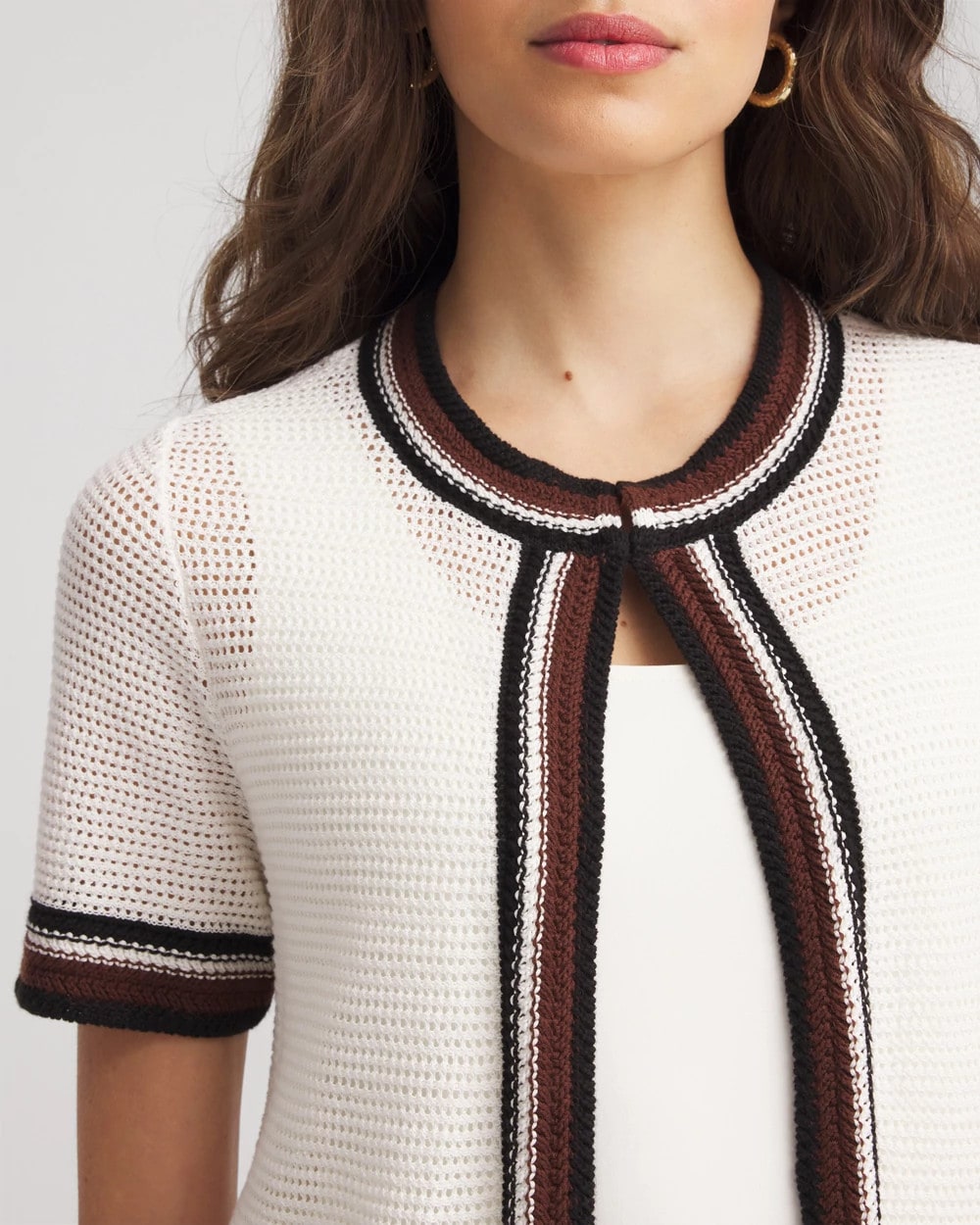 Chico's Pointelle High-Style Short-Sleeve Cardigan