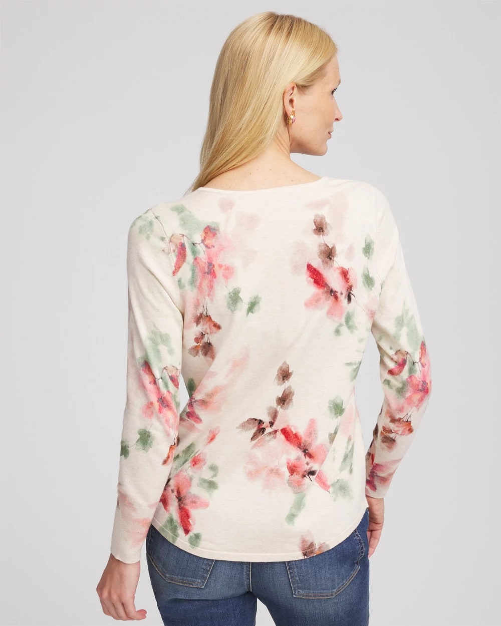 Chico's Ella Flowers & Cream Pullover Sweater
