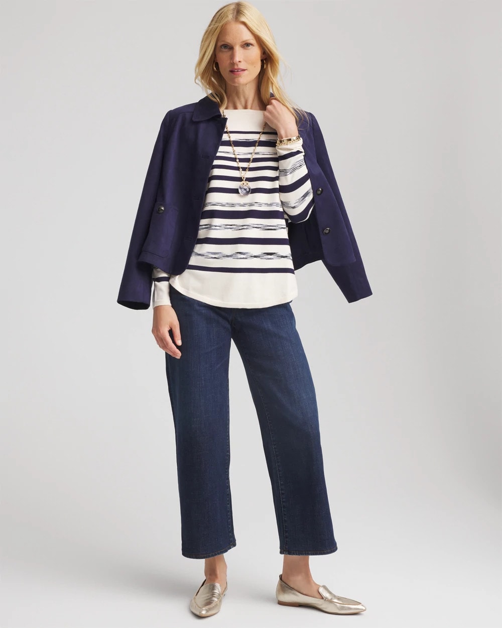 Chico's Ella Striped Bateau Pullover Sweater