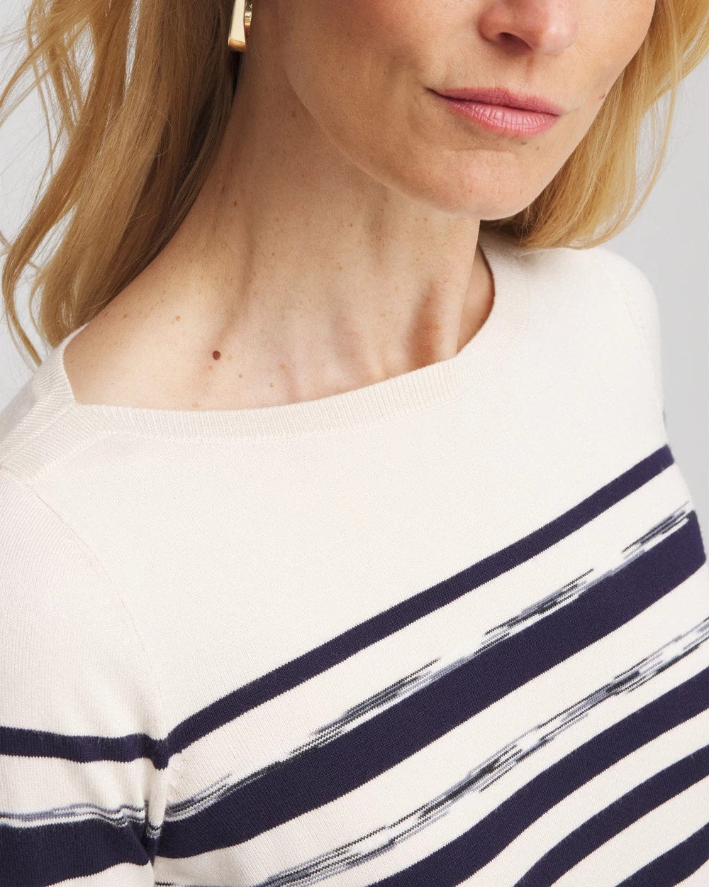 Chico's Ella Striped Bateau Pullover Sweater