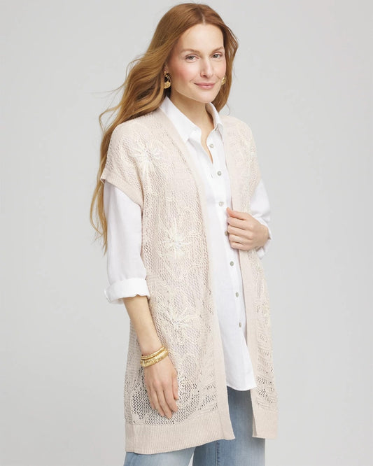Chico's Pointelle Open-Front Cardigan
