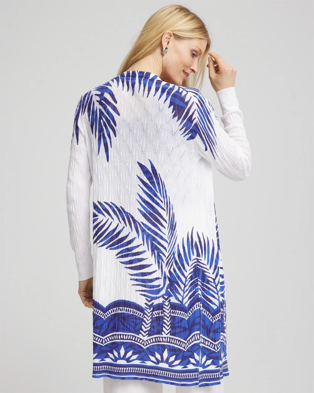 Chico's Island Motif Pointelle Long Cardigan