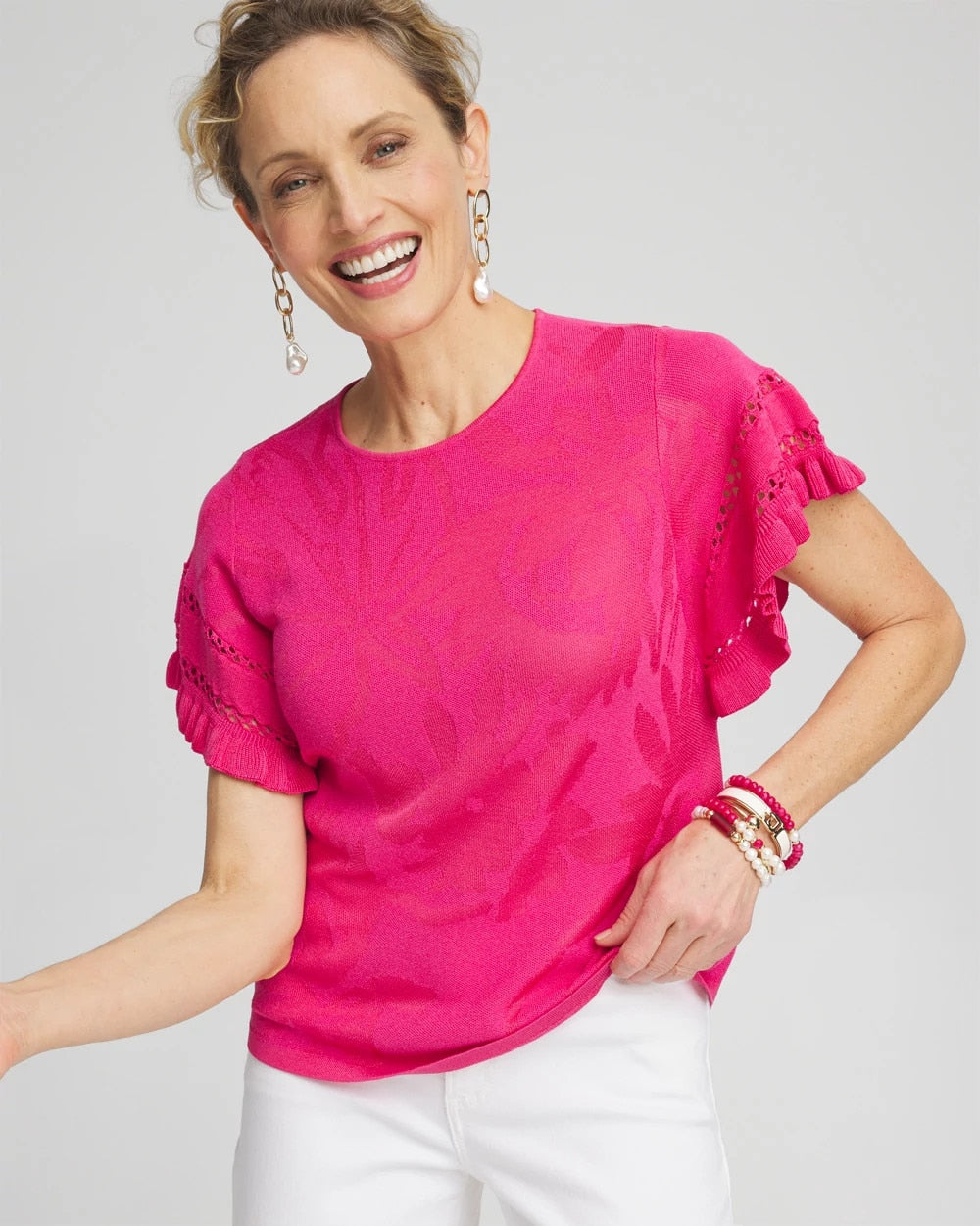Chico's Ruffle Sleeve Pullover Sweater