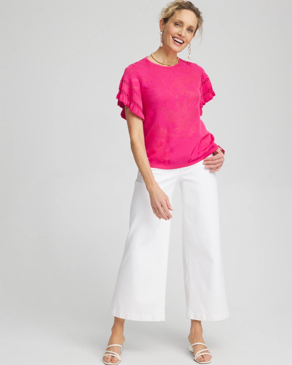 Chico's Ruffle Sleeve Pullover Sweater