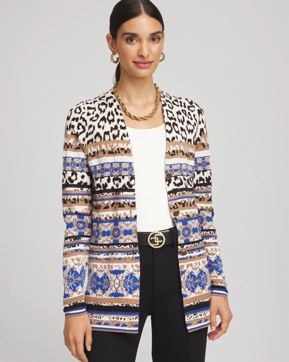 Chico's Animal Fair Isle Cardigan