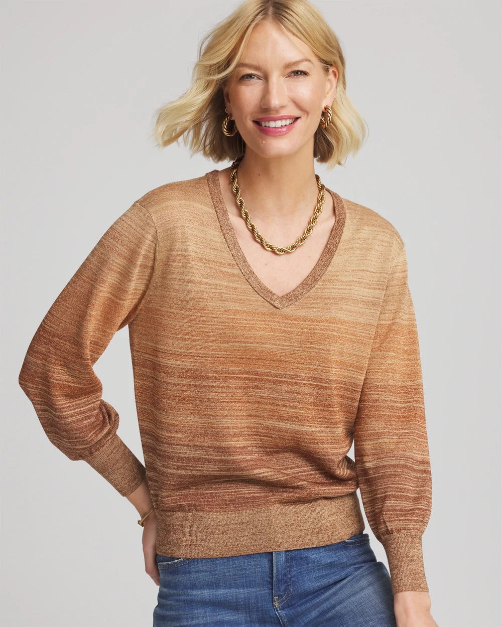 Chico's Ombre Metallic Pullover Sweater