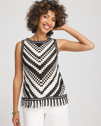 Chico's Crochet Fringe Sleeveless Sweater Tank