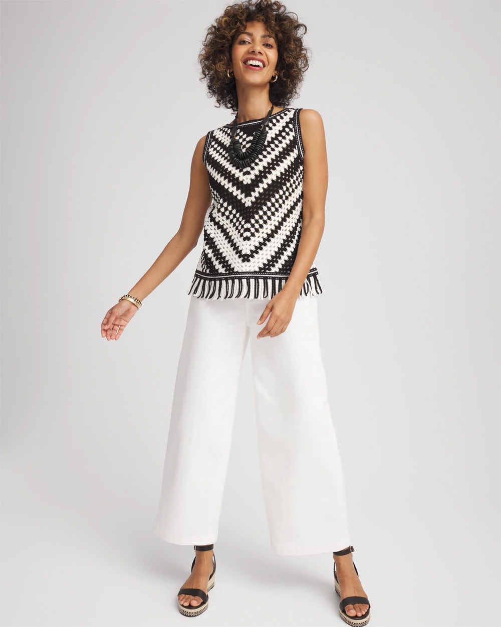 Chico's Crochet Fringe Sleeveless Sweater Tank