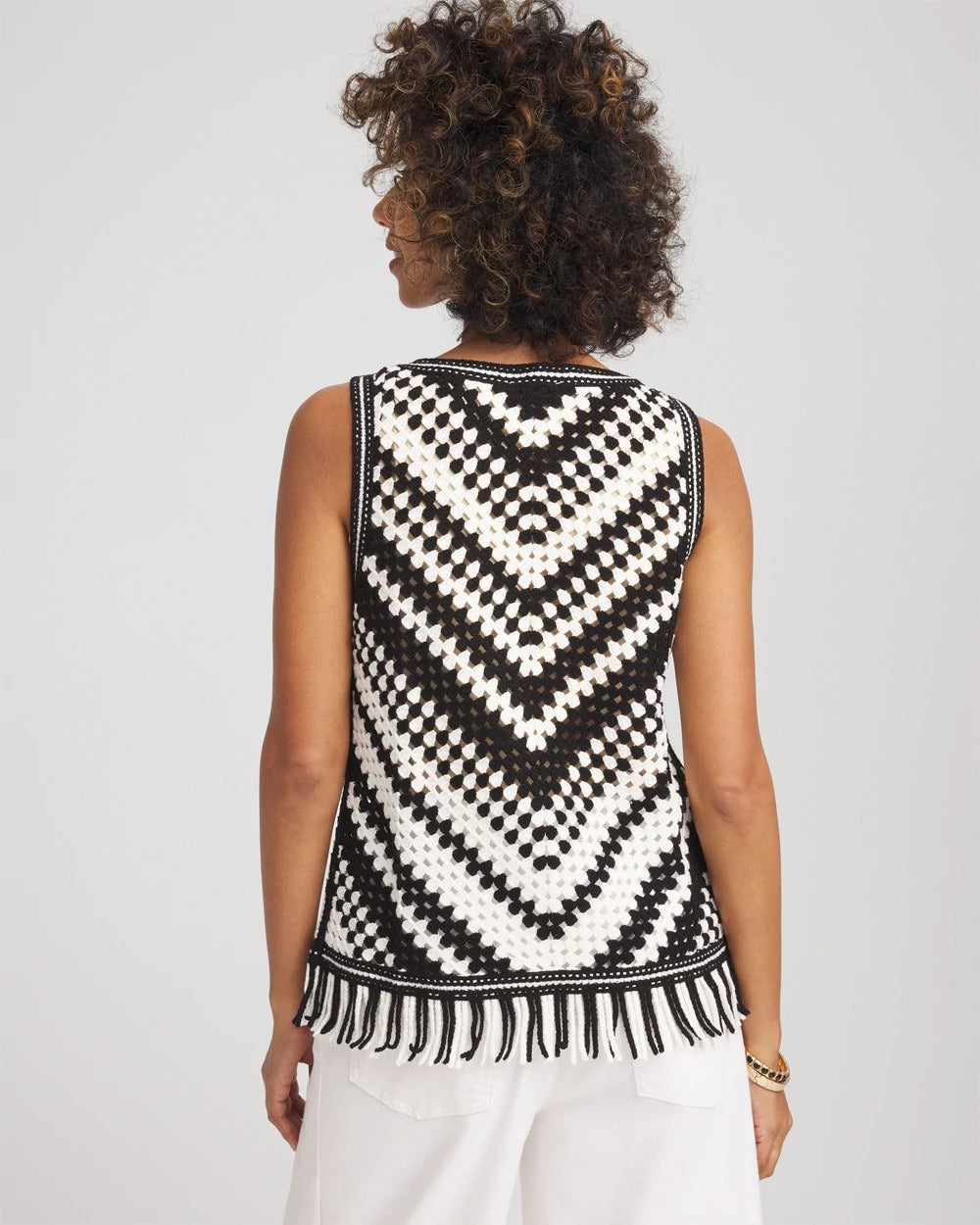 Chico's Crochet Fringe Sleeveless Sweater Tank