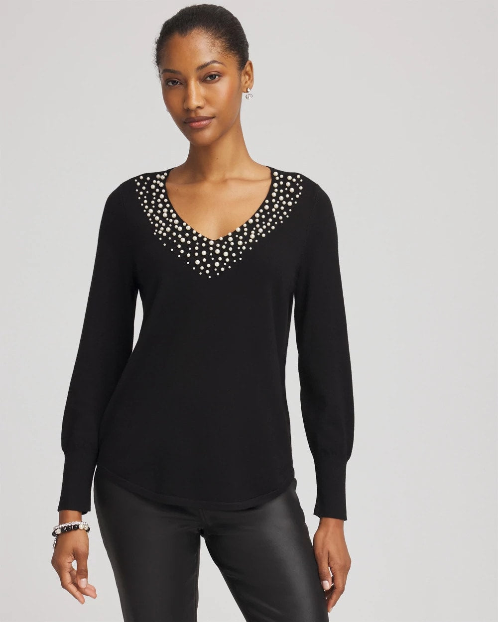 Chico's Ella Embellished V-Neck Sweater