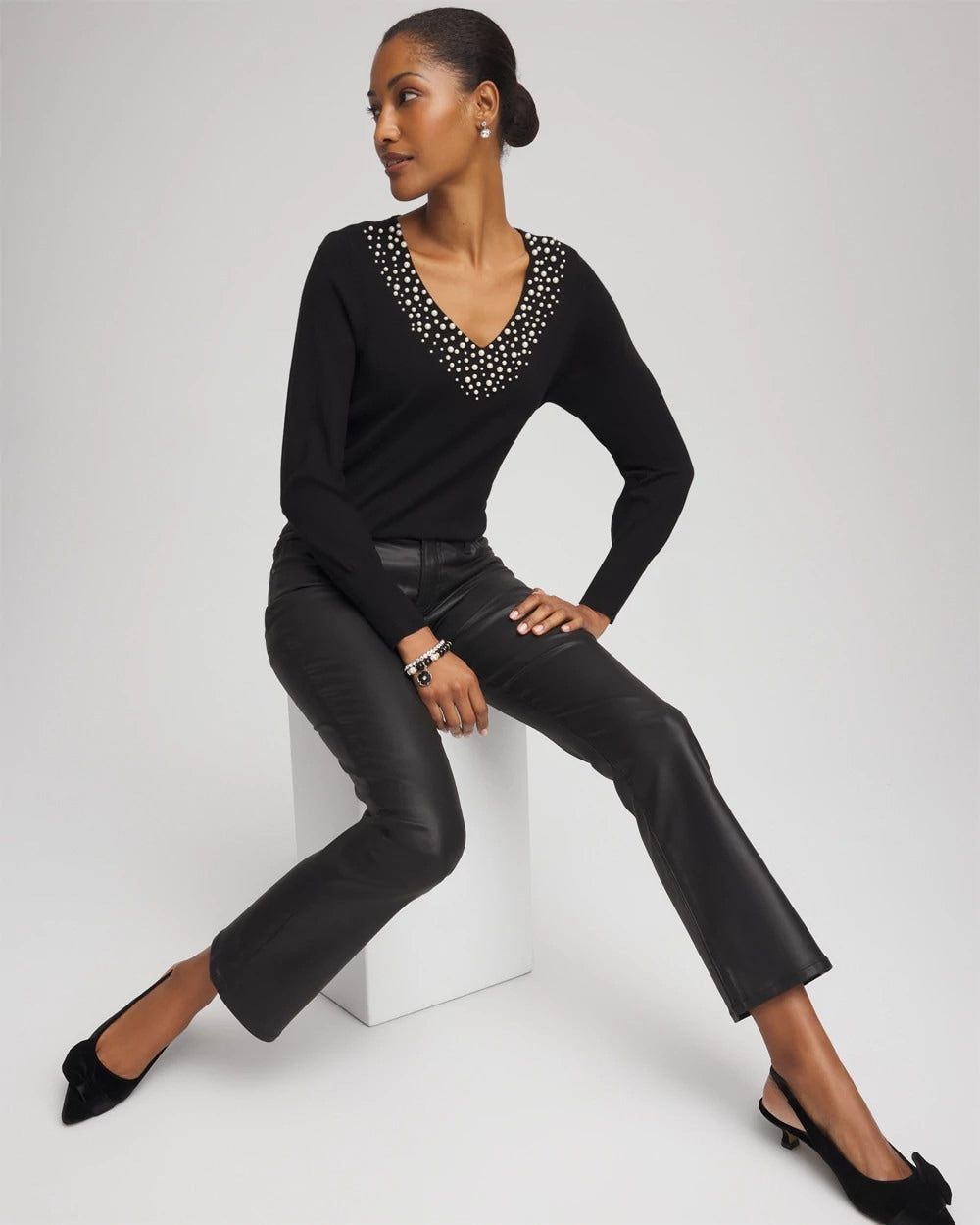 Chico's Ella Embellished V-Neck Sweater