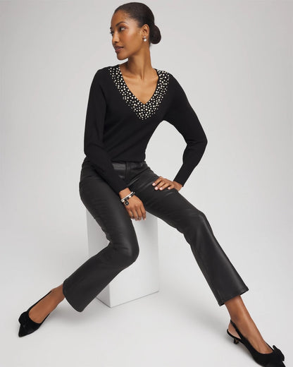 Chico's Ella Embellished V-Neck Sweater