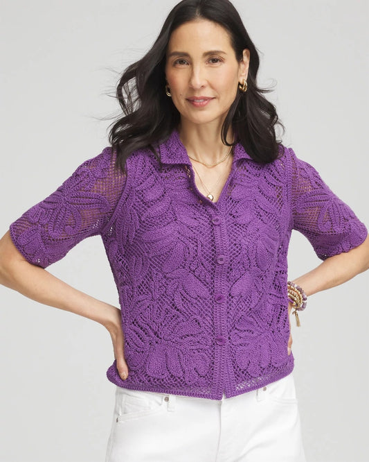 Chico's Palm-Frond Crochet-Lace Shacket
