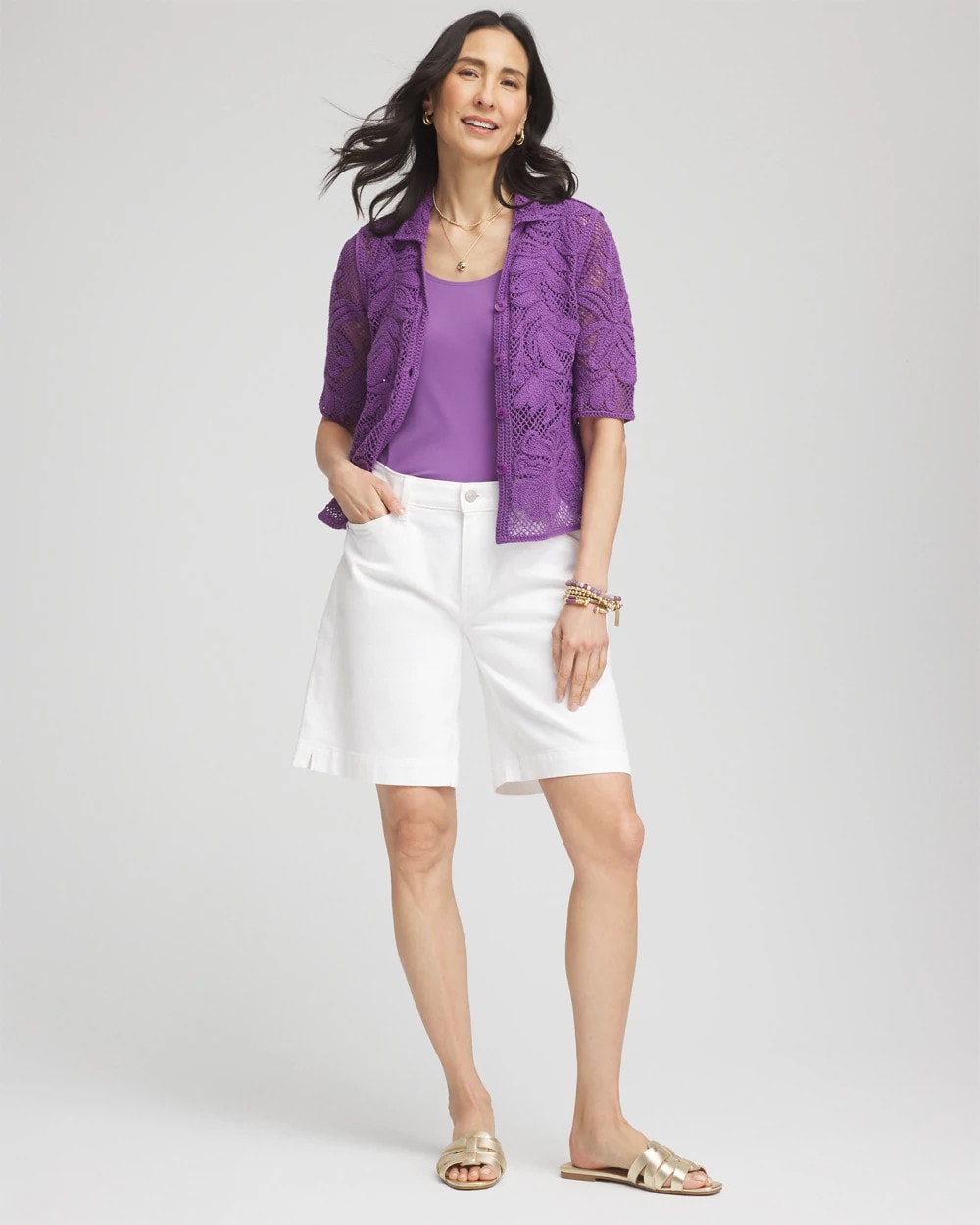 Chico's Palm-Frond Crochet-Lace Shacket