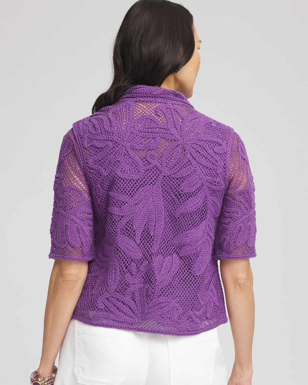 Chico's Palm-Frond Crochet-Lace Shacket