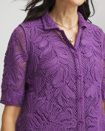 Chico's Palm-Frond Crochet-Lace Shacket
