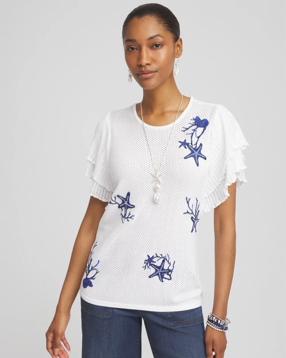 Chico's Ocean Motif Pullover Sweater