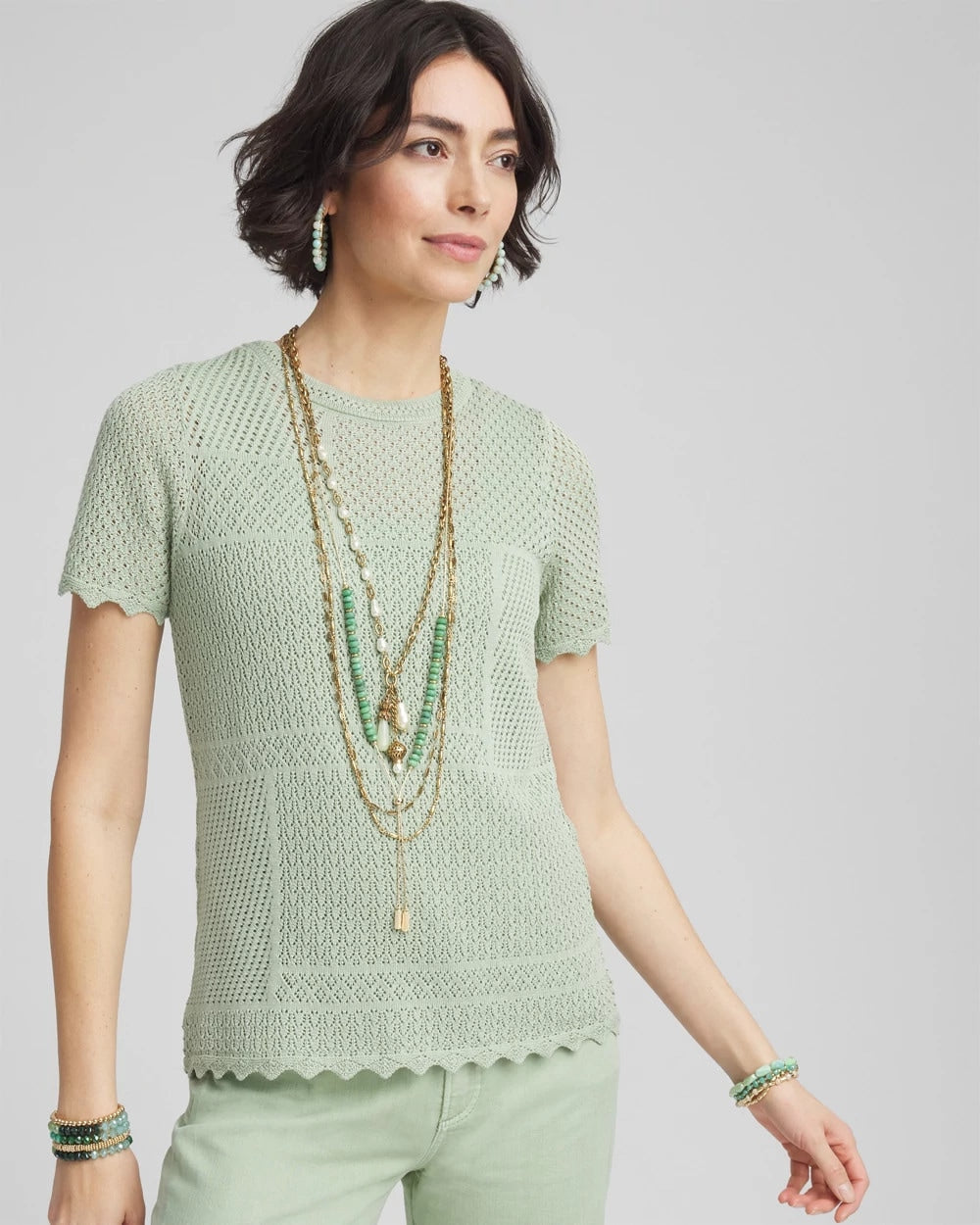 Chico's Pointelle Crewneck Sweater Tee