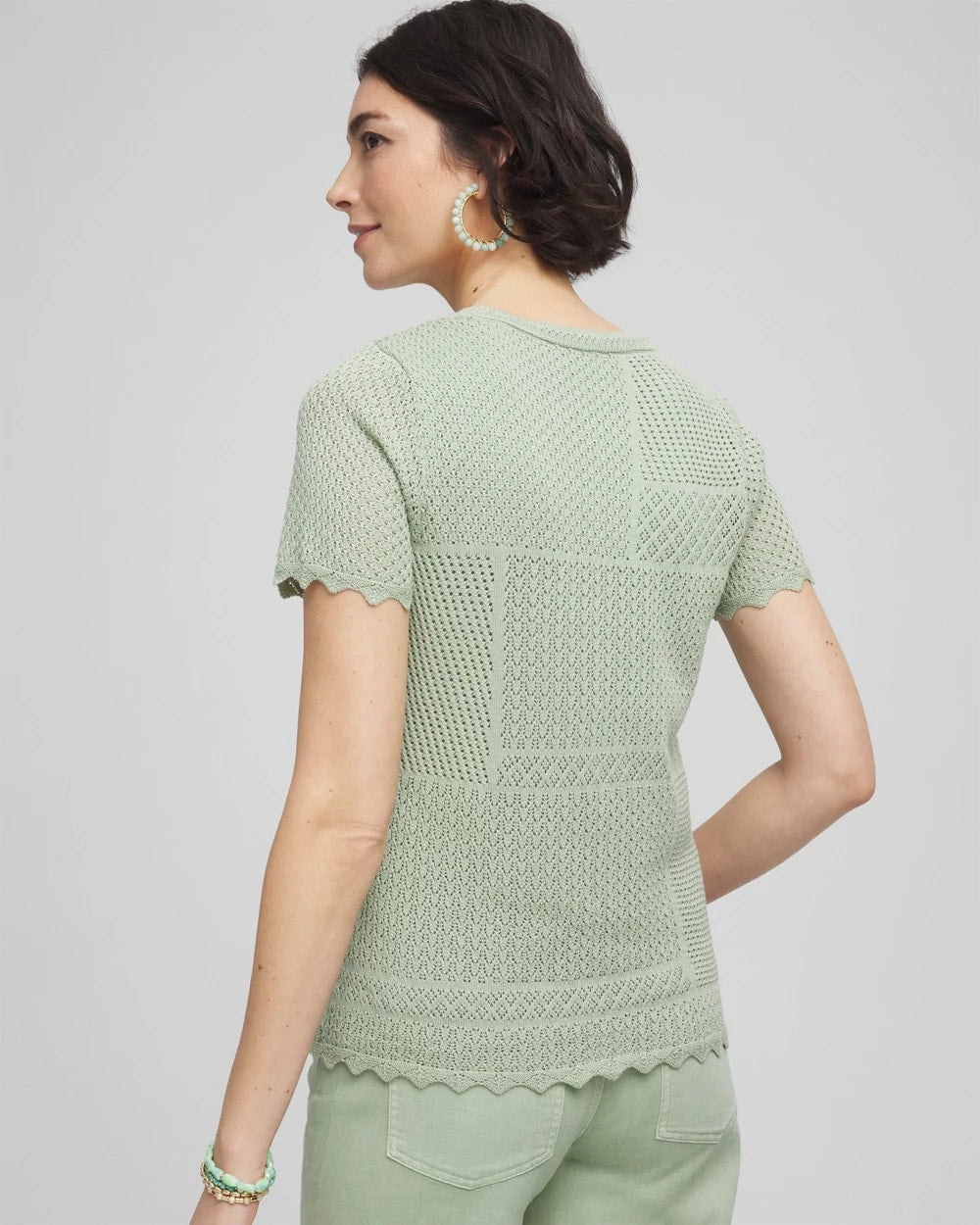 Chico's Pointelle Crewneck Sweater Tee