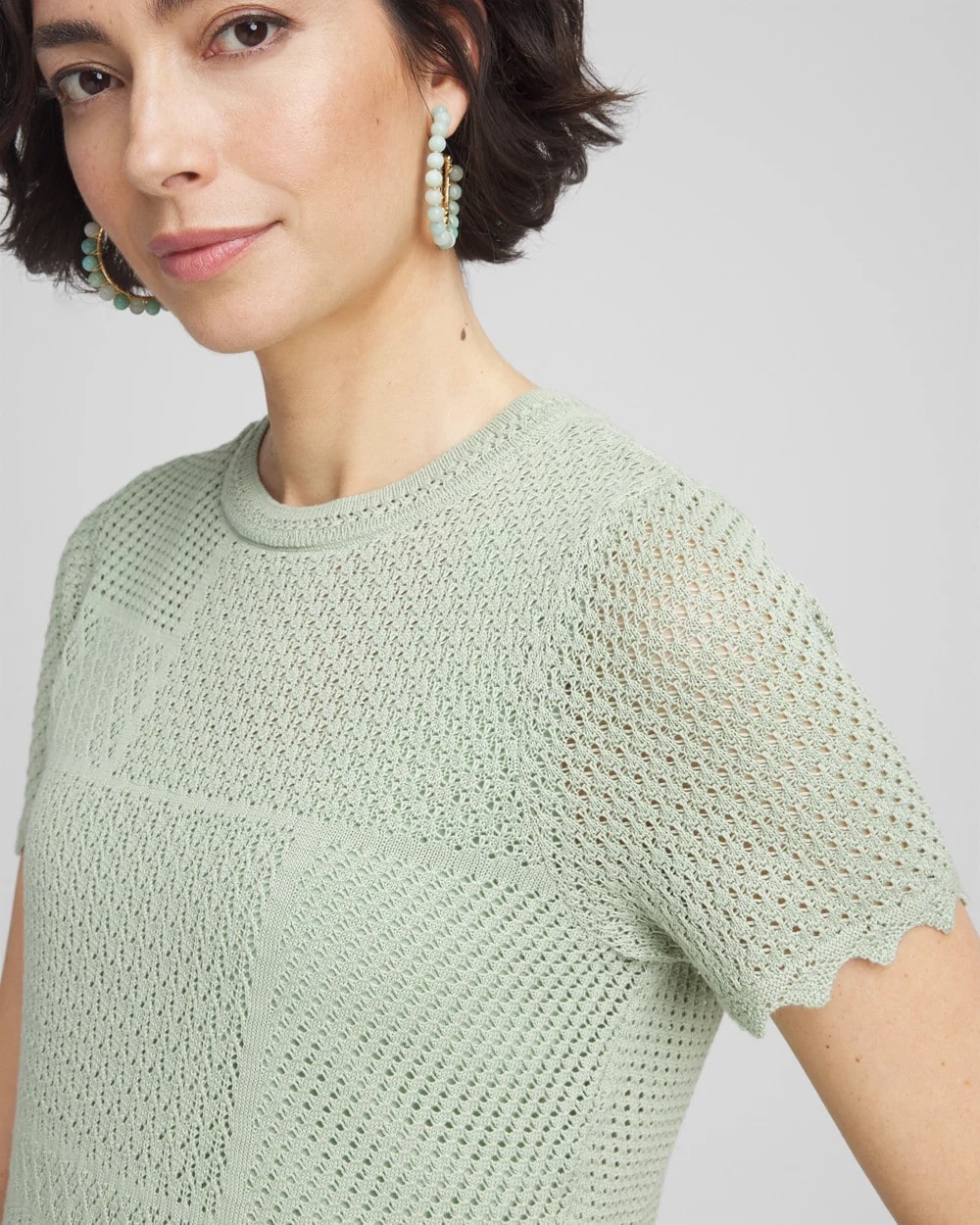 Chico's Pointelle Crewneck Sweater Tee
