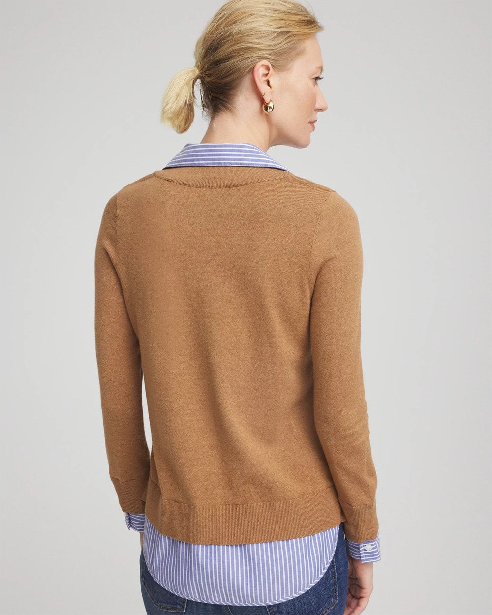 Chico's Camel Built-In Shirt Knit Sweater