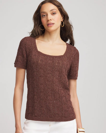 Chico's Pointelle Square-Neck Pullover Sweater