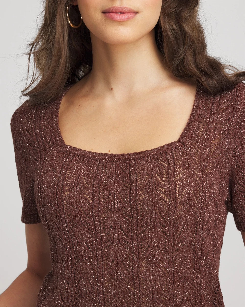 Chico's Pointelle Square-Neck Pullover Sweater