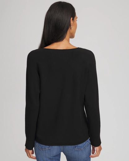Chico's Floral Embellished Dolman V-Neck Pullover