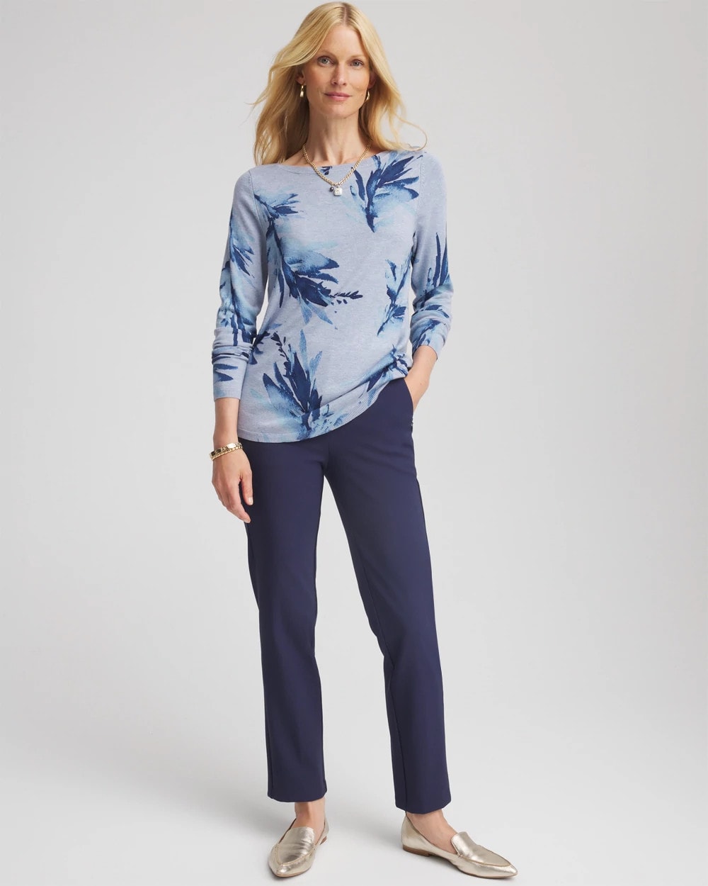 Chico's Ella Painterly Bateau Pullover Sweater