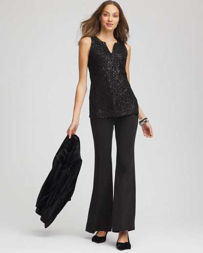 Chico's Sequin Beaded Notch Neck Tank