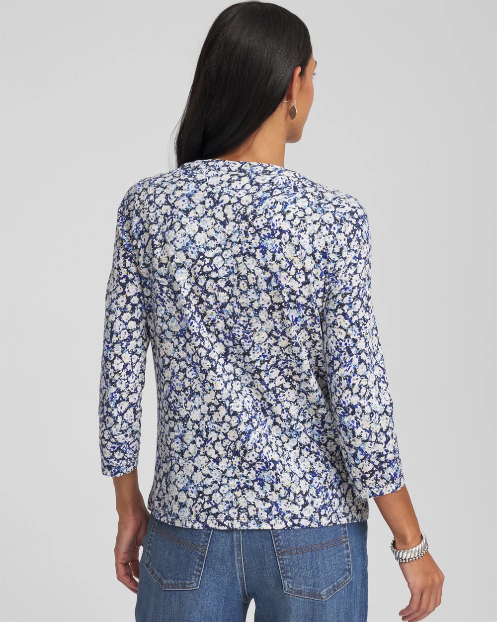 Chico's Printed Slub Splitneck Button Tee