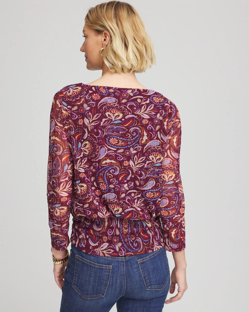 Chico's Paisley Textured Banded-Hem Top